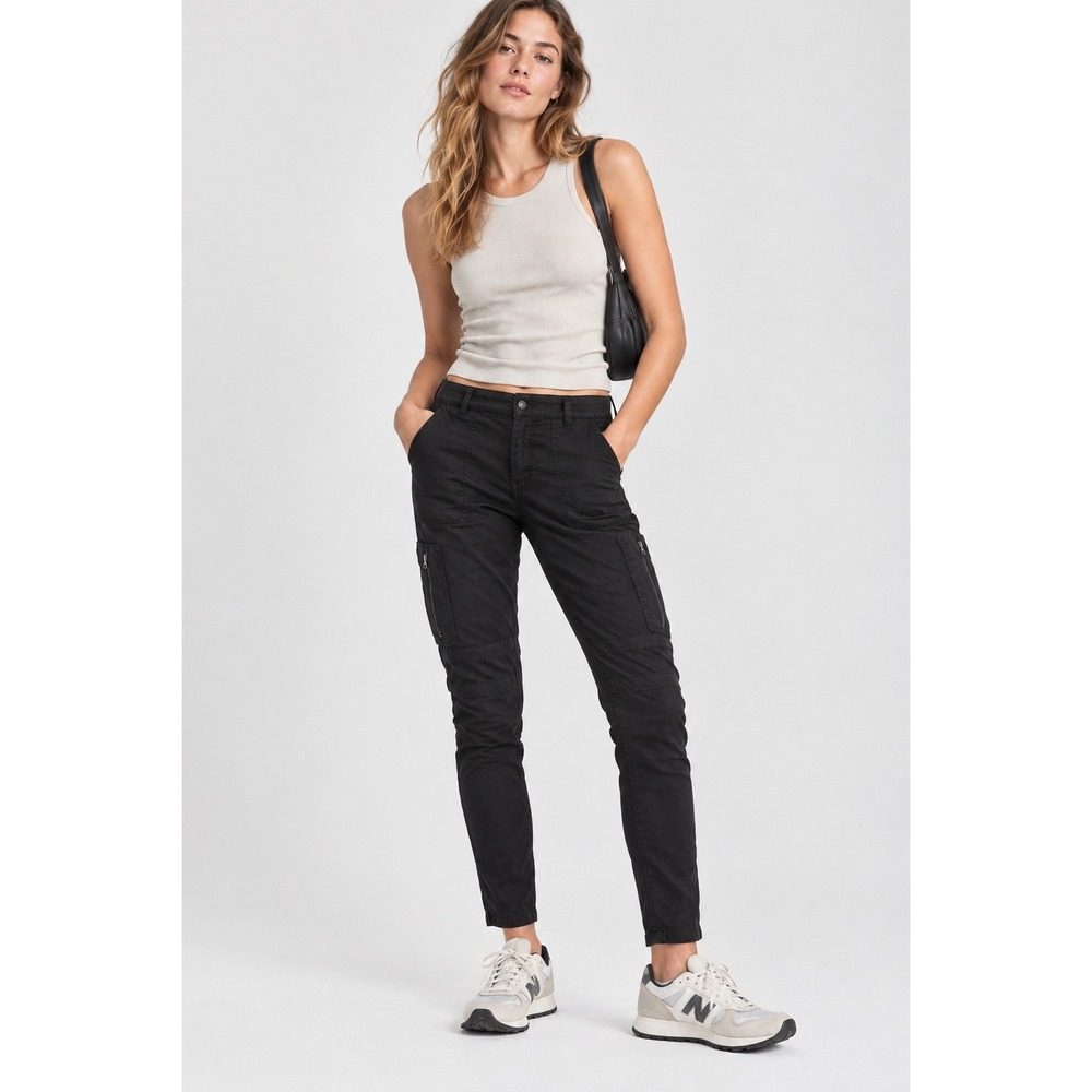 Vince Cargo Pants 8 Black womens Linen Blend Tapered Zip Pocket Utility jogger